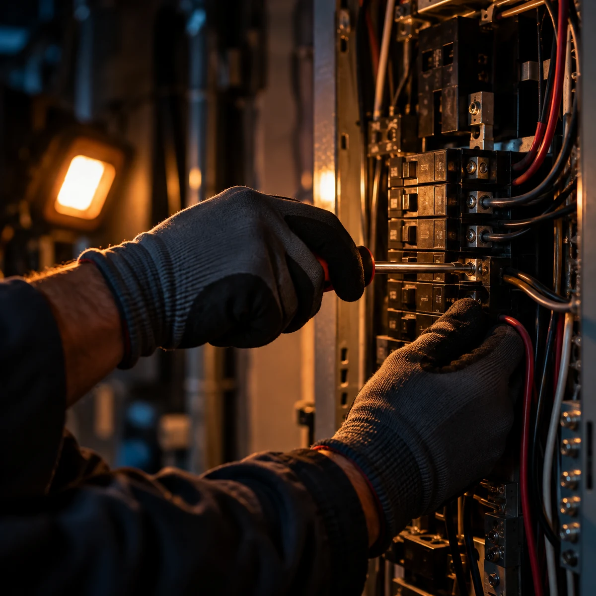 Electrician at work, close-up