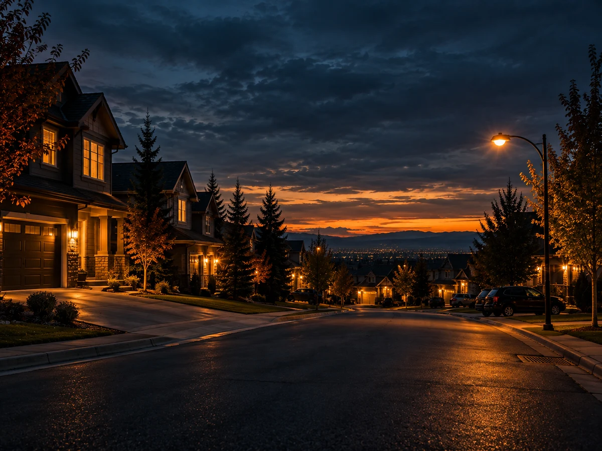 Calgary residential street at dusk