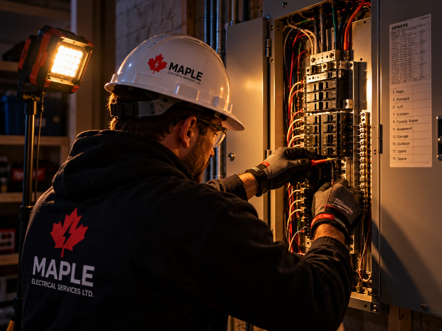 Emergency electrician diagnosing an electrical panel